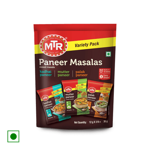 MTR Paneer Masala Variety Pack For Kadhai Paneer, Mutter Paneer, And Palak Paneer, 36 gm Pack
