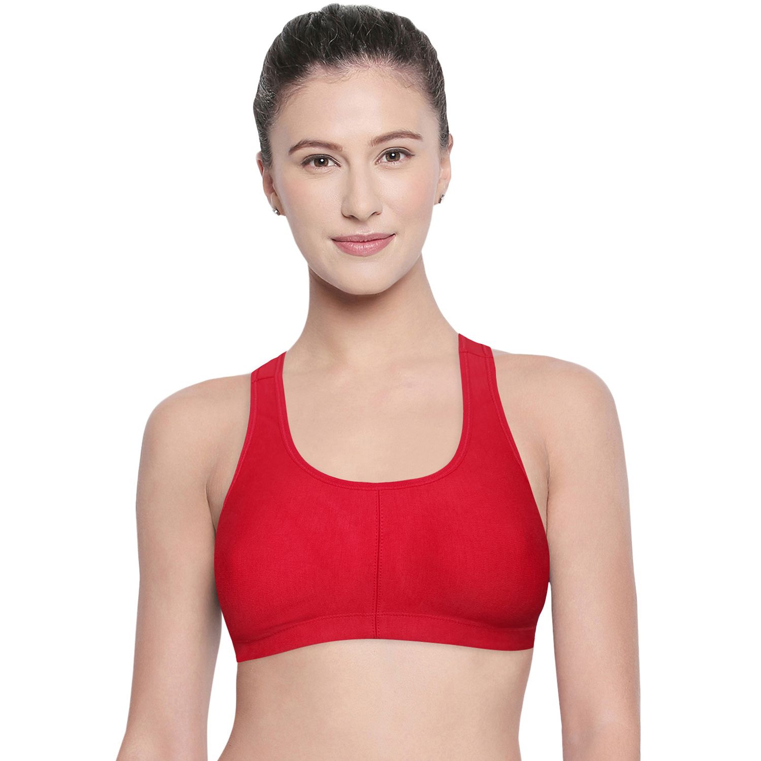 Bodycare Women Cotton Spandex Full Coverage Non Padded Sports Bra Bra E1612-RED