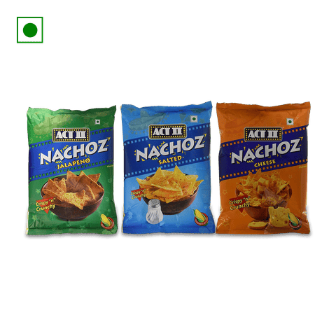 ACT II Nachoz Combo Pack (Jalapeno, Salted, Cheese) Snacks, 60Gm X 3, 180 gm Pouch