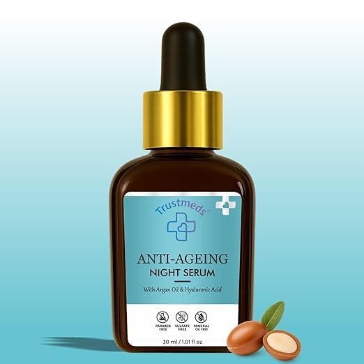 Trustmeds Anti-Ageing Night Serum with Argan Oil & Hyaluronic Acid, Paraben Free, Sulfate Free, Mineral Oil Free, 30ml