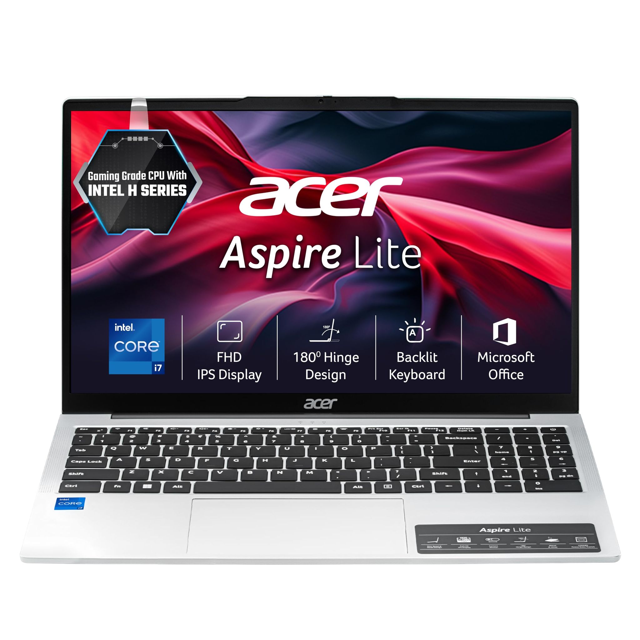 acer Aspire Lite 13th Gen, Intel Core i7-13620H, Office 2024 + M365 Basic, 16GB RAM/512GB SSD, 39.62cm 15.6" FHD IPS Display, Win 11 Home, Pure Silver, 1.7kg,AL15-52H, Backlit kB, Thin & Light Laptop acer Aspire Lite 13th Gen, Intel Core i7-13620H, Offic