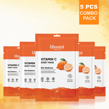 Bhoomi Herbal India Vitamin C Sheet Mask (20 ml)- Pack of 5 Bhoomi Herbal India Vitamin C Sheet Mask (20 ml)- Pack of 5