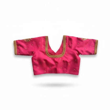 Pink Embellished Ethnic Blouse with Golden Trim