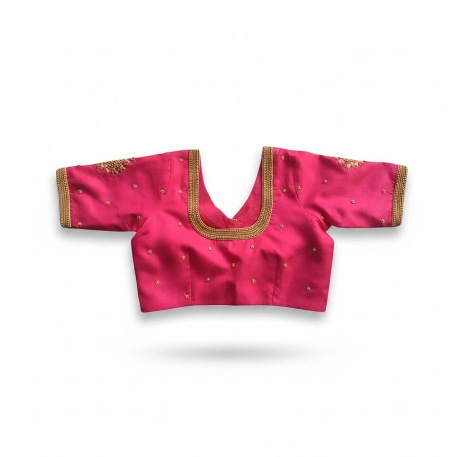 Pink Embellished Ethnic Blouse with Golden Trim