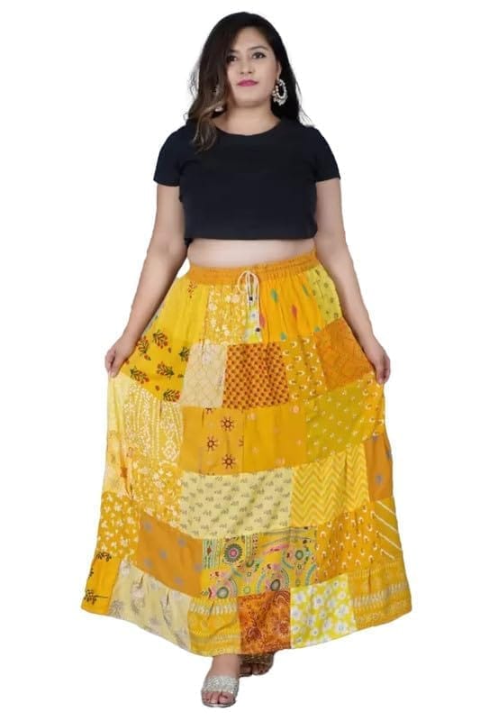 Women's Rayon Printed Elastic Skirt (Multicolor, Free Size)-PID45914