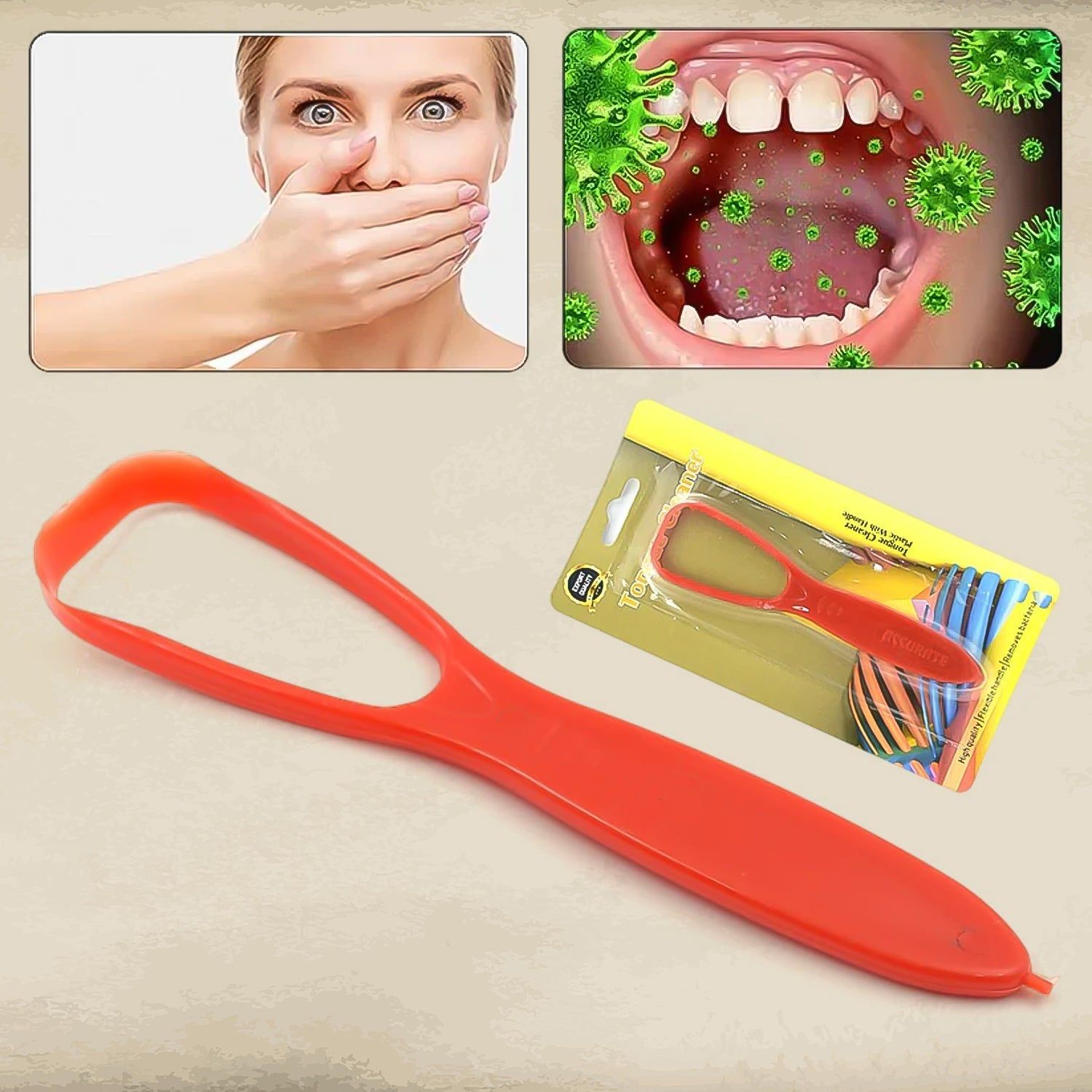 Plastic Tongue Cleaner For Kids & Adults | Tongue Scraper For Bad Breath, Maintain Oral Hygiene for Daily Use | for Fresh Breath & Bacteria Removal | Improved Taste Plastic With Handle Tongue Cleaner (1 Pc )