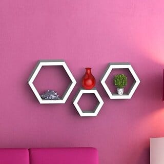Onlinecrafts Wooden Wall Shelf Wooden Wall Shelf (Number Of Shelves - 3, White)