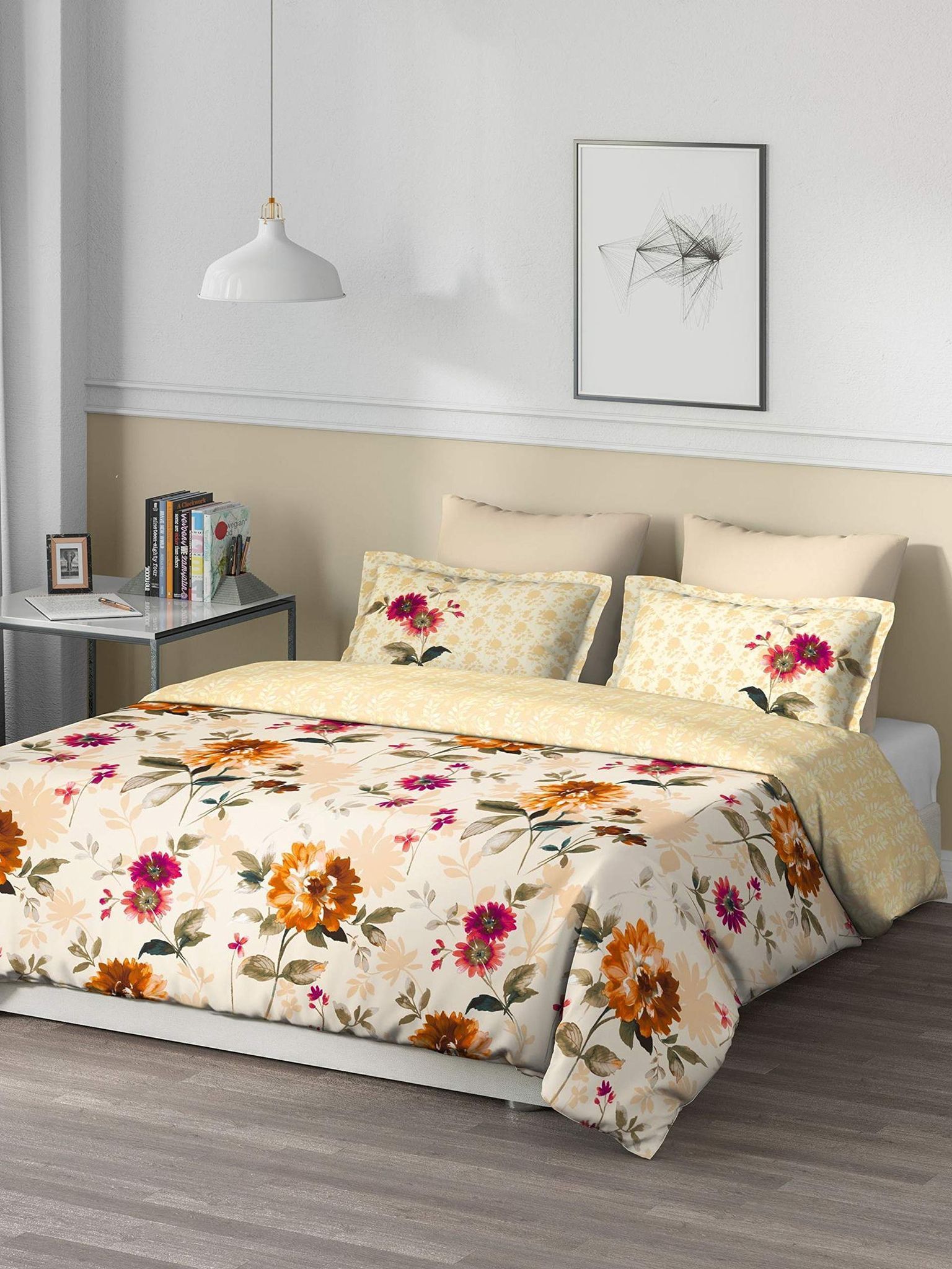 DDECOR - Cherish Collection 100% Cotton Floral Pattern 150TC King Quilt |229 CM X 274 CM| - Orange