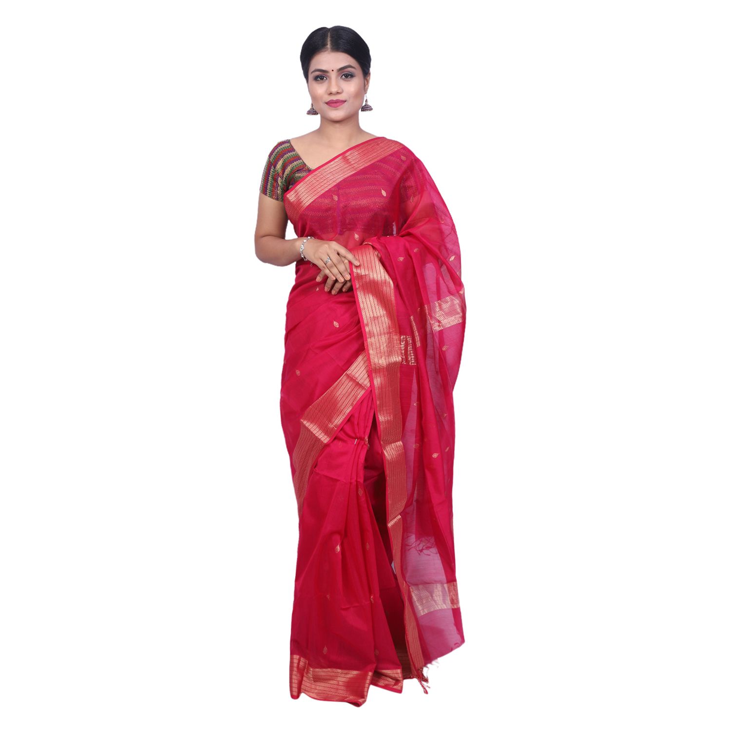 HANDLOOM MAHESHWARI TRADITIONAL SAREE WITH BLOUSE (SKU - 3G0202010422 SAREE- 120)