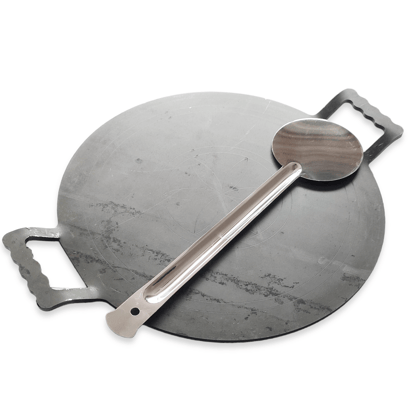 NAAYAGI - pure IRON TAWA, IRON DOSA TAWA, ROTI TAWA - 12 INCH, FLAT WITH DOUBLE HANDLE, 5 MM THICK, SS TURNER