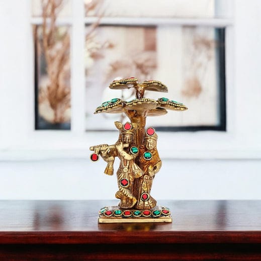 Handcrafted Brass Idol of Radha-Krishna Under Kalpavriksha Tree for Home Dcor