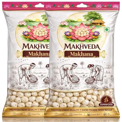 MAKHVEDA -  Makhana | Premium 4+ Suta Hand Picked Phool Makhana | Healthy Fasting Snack | Fox Nuts | Lotus Puffs | Desi Superfood ( 250g x 2 | 500g )
