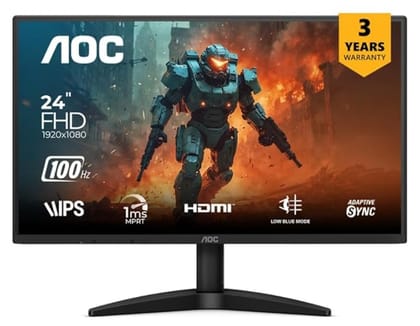 AOC 24B36H 23.8-Inch IPS Full HD Monitor, 100Hz Refresh Rate, 1ms Response Time, 3-Sided Frameless Design, Adaptive Sync, SRGB 105%, Mega DCR, HDMI Port, Flicker-Free Technology for Smooth Viewing
