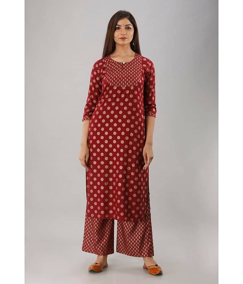 MAUKA - Maroon Straight Rayon Women's Stitched Salwar Suit ( Pack of 1 )