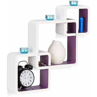 Onlinecraft 2582 Wooden Wall Shelf (Number Of Shelves - 3, White, Purple)