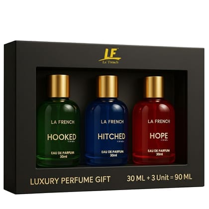 Perfume Gift Set for Men 3x30 ML Hooked Hope Hitched Best Gift Hamper Perfume | Long Lasting | Citrus Spicy &amp; Musky Fragrance | Date night fragrance | Best Gift Set For Men Perfume Gift Set for Men 3x30 ML Hooked Hope Hitched Best Gift Hamper Perfume