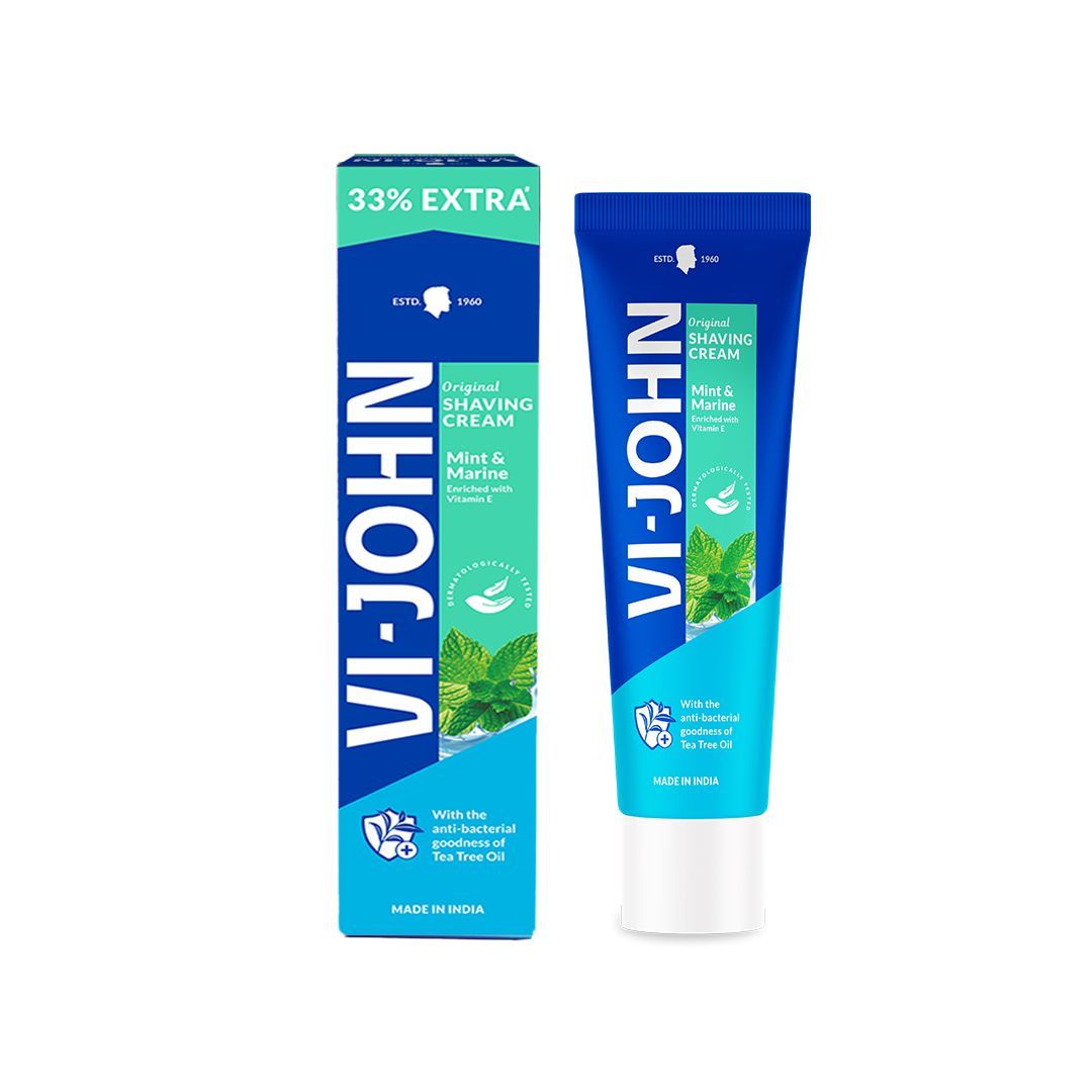 VI-JOHN Dermatologically Tested Mint & Marine Shaving Cream For All Skin Type enriched with Vitamin E & Tea Tree Oil-124g (Pack of 12)