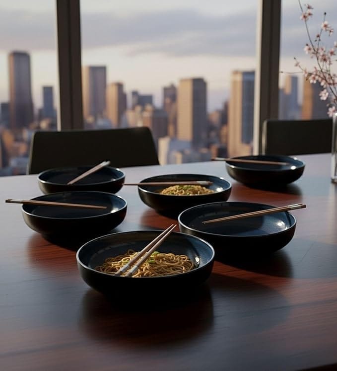 Table & Tale Premium Porcelain Bowl with Elegant Blue Pattern | Crafted in Sri Lanka | Scratch & Chip-Resistant |Microwave & Dishwasher Safe| Used for Soups, Salads, Snacks, Nuts | Set of 6