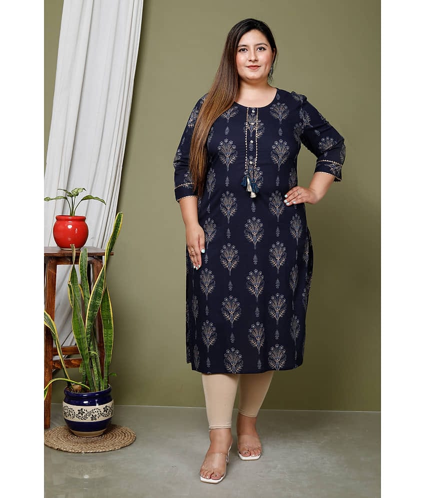 Avnii Cotton Printed Straight Women's Kurti - Blue ( Pack of 1 )