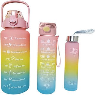 Unbreakable Silicone Water Bottle, Motivational Water Gallon with Time Marker 3200 ml Bottle(Pack of 3, Multicolor, Plastic)