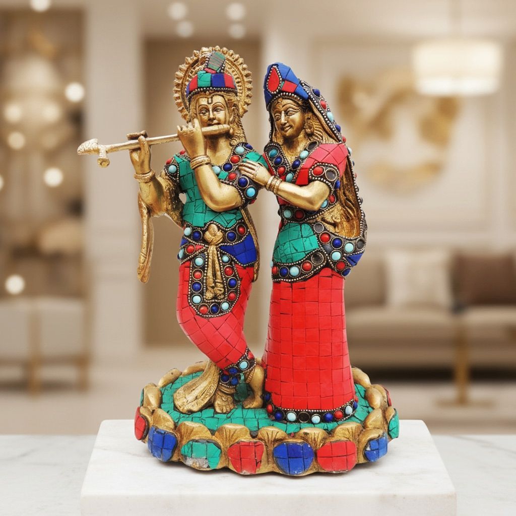 Brass Radha Krishna God Idol - Traditional Brass Showpiece, Height : 11 Inch (BSMAS518)