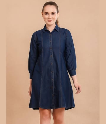 Addyvero Women Denim Solid A-line Dress ( Light Blue )