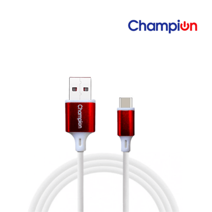 Champion USB to Type-C 3Amp Data Sync & Charging Cable PVC Metal 1Mtr (White/Red)