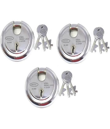 OJASS Steel Primium Range Lock 9 Levers 90 mm Heavy Duty Padlock, Sutter Lock, Round Lock Long Life Durable with 3 Keys for Main Gate, Office Door, Shop Shutter, Pack of 3 pcs (RPL903L)