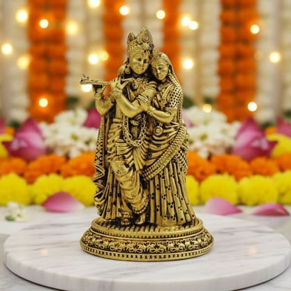 Brass Radha Krishna Idol | Divine Couple Religious Statue, Height : 4 Inch (BSMAS1883 B)