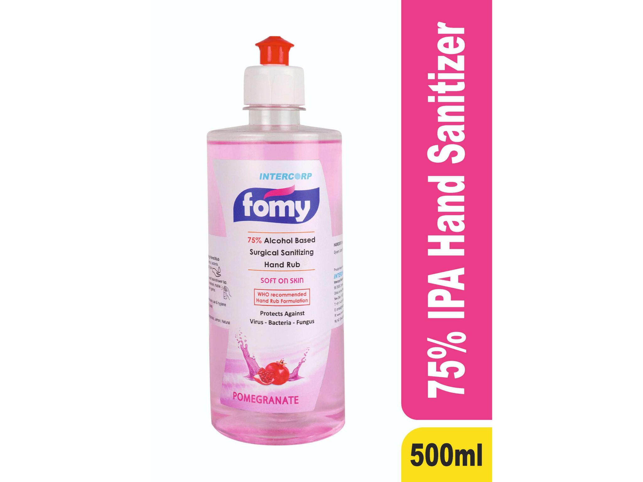 Intercorp Fomy 75% Isopropyl Alcohol-based Hand Rub Sanitizer and Disinfectant - 500ml (Pomegranate)