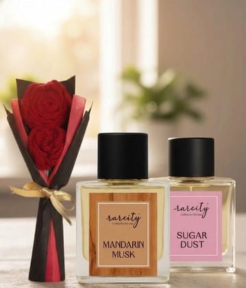 Rareity Wedding Special Perfume Gift Set – Mandarin Musk & Sugar Dust EDP for Men & Women with Rose Towel Bouquet – Long Lasting Luxury Fragrance Combo, 2 x 50ml Rareity Wedding Special Perfume Gift Set – Mandarin Musk & Sugar Dust EDP for Men & Women with Rose Towel Bouquet – Long Lasting Luxury Fragrance Combo, 2 x 50ml