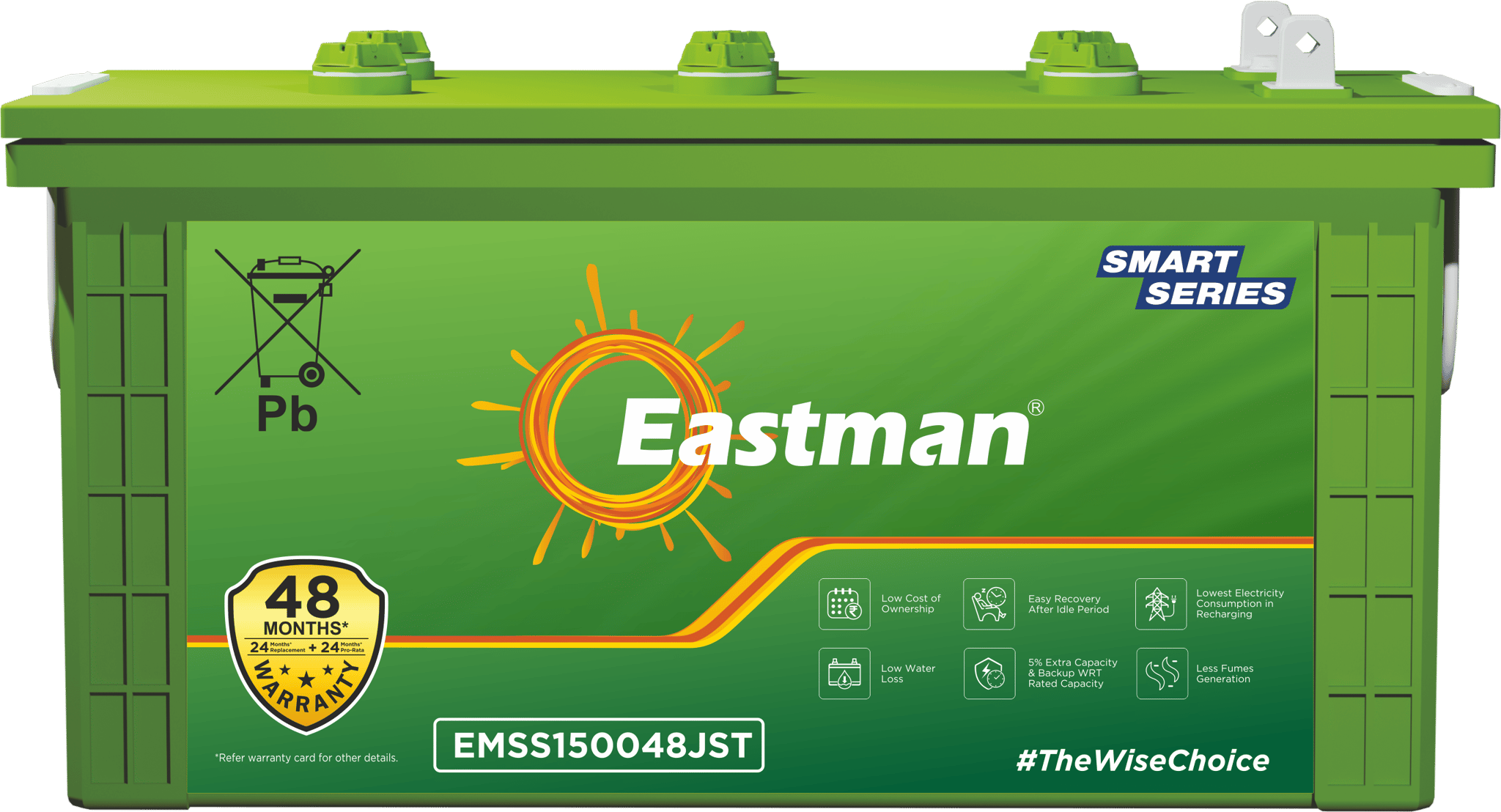 Eastman EMSS150048JST | Jumbo Short Tubular | 150 AH Inverter Battery |Warranty 48 (24+24) Months for Home & Office