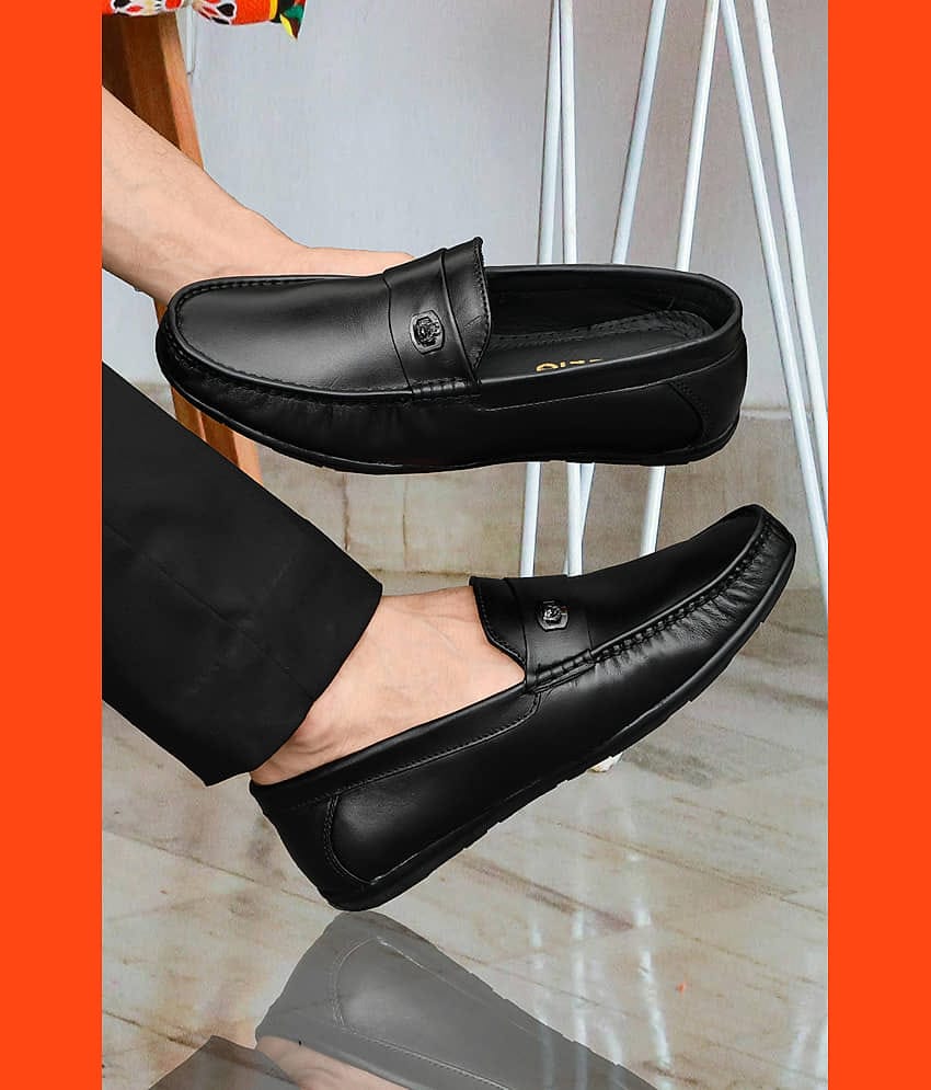 VATELIO Premium Leather Loafers Shoes Black Men's Slip-on Shoes