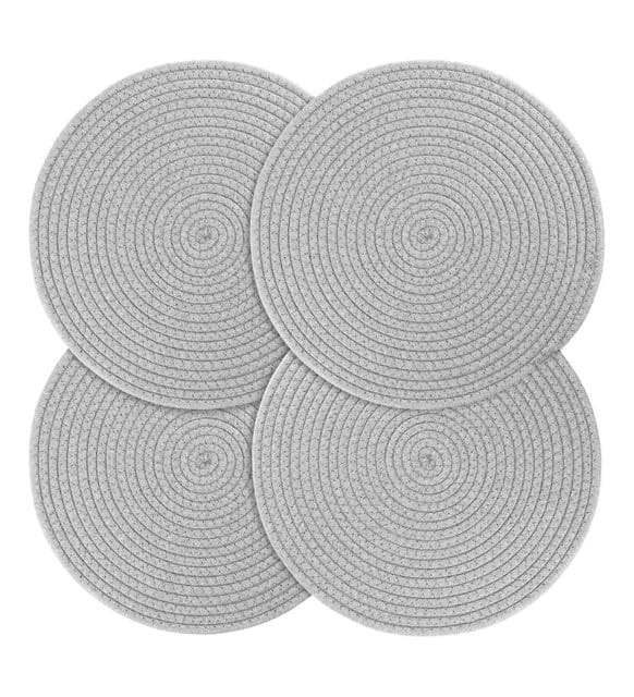 Generic Cotton Dining Table Round Placemat Mats Set of 4 (Grey)-PID66461