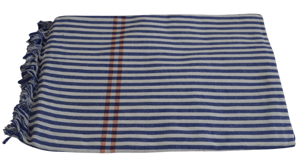 Blue & White Striped Towel with Fringe - Beach & Bath Essential