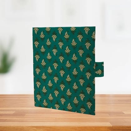 Handmade Paper Diary with Green Block Print with Fabric Cover