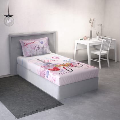 DDECOR - Little Brats Collection 100% Cotton Conversational Pattern 136TC Single Bedsheet|152 CM X 224 CM| - Pink