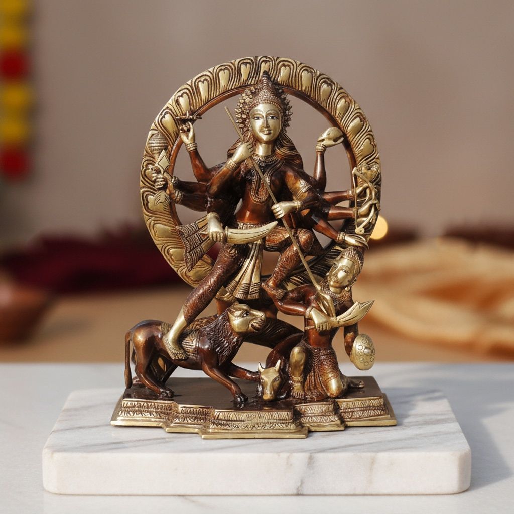 Large Brass Maa Mahishasur Mardini Durga Statue for Temple & Home Décor, Height : 26 Inch (BSMAS1407 G)