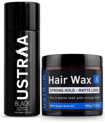 Ustraa Black Deodorant - 150ml & Hair Wax Matt Look Strong Hold -100g