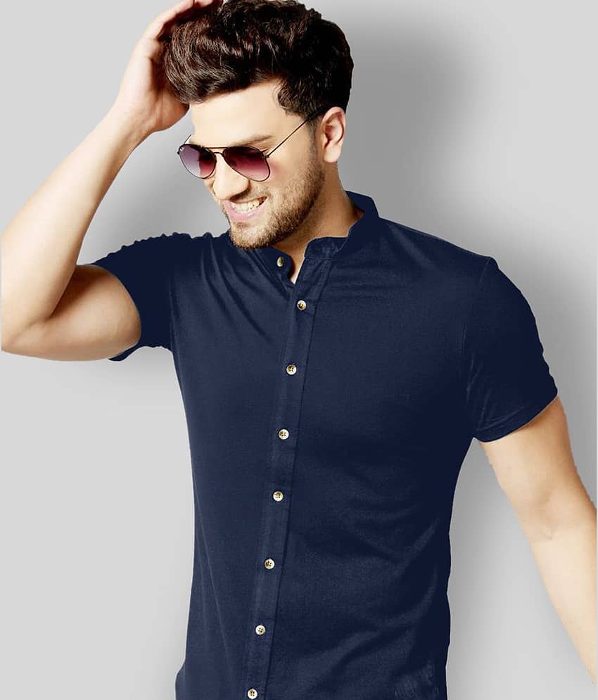 GESPO -  Navy Blue Cotton Blend Regular Fit Men's Casual Shirt (Pack of 1)