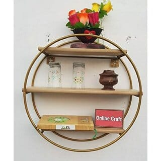 Onlinecraft Ch2689 Black 3 No Wala (Golden) Wooden, Iron Wall Shelf (Number Of Shelves - 3, Gold)