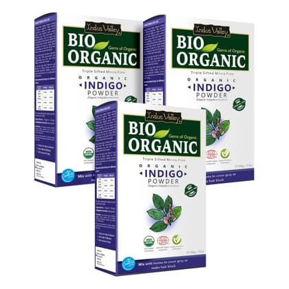 Indus Valley Bio Organic 100% Herbal Indigo Powder for Natural Hair Coloring, Organic Indigo Powder Protects hair from Damage - 100 gm Set of 3 Indus Valley Bio Organic 100% Herbal Indigo Powder for Natural Hair Coloring, Organic Indigo Powder Protects h