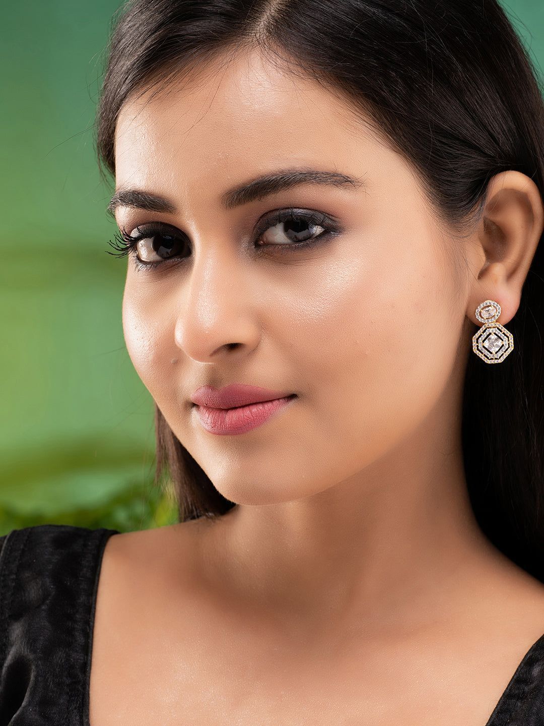 GoldPlated & White AD Studded Contemporary Drop Earrings