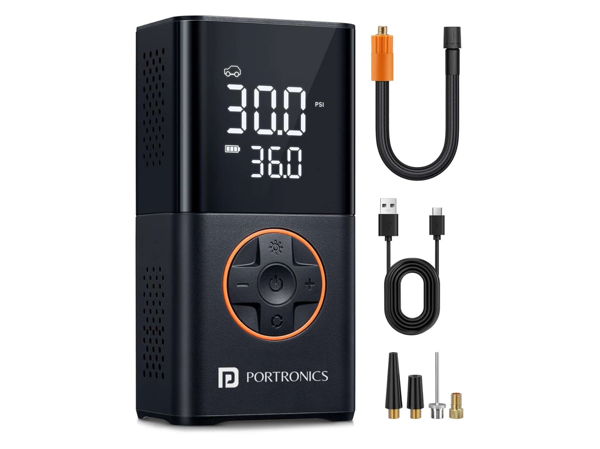 Portronics Vayu 3.0 tyre Inflator with 150 PSI Pressure, 4000 mAh Battery, Digital Display, Pressure Detection, Air Pump Compressor for Cars, Bikes, Bicycles & Balls