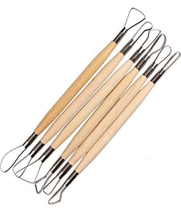 SHB 6PCS Wood Handle Wax Pottery Clay Sculpture Carving Tool DIY Craft Set Great, Clay Tool Set, Art Wood & Metal Ribbon Cutting Tool 6 Piece Sets Used for Clay, Ceramic and Crafts