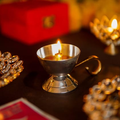Craftlayout Brass Diya With Handle Diwali Decoration 1.9 Inch