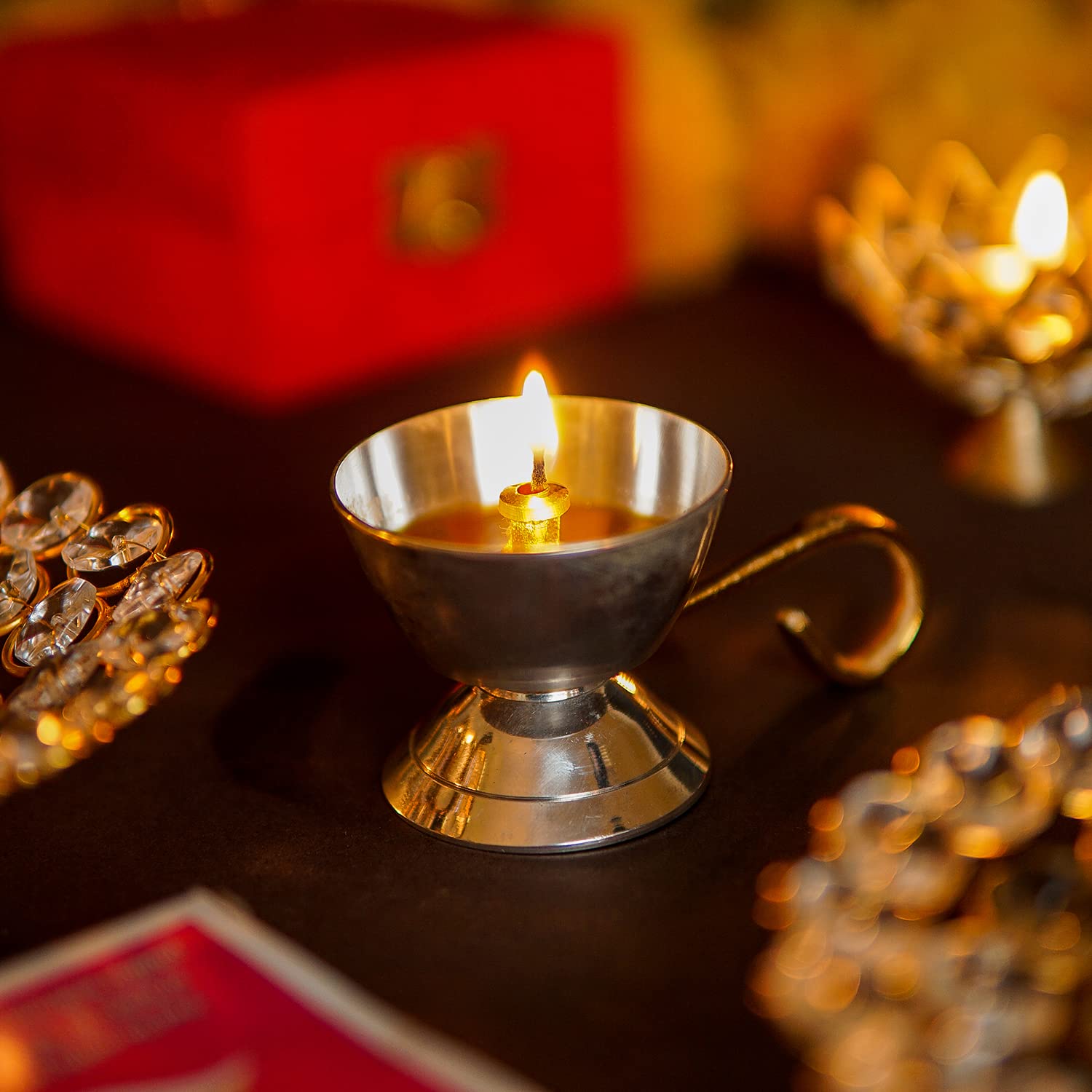 Craftlayout Brass Diya With Handle Diwali Decoration 1.9 Inch