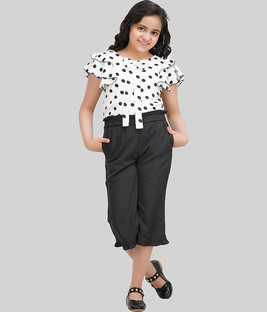 Being Naughty Pack of 1 Girls Polyester Top With Pants ( White & Black )