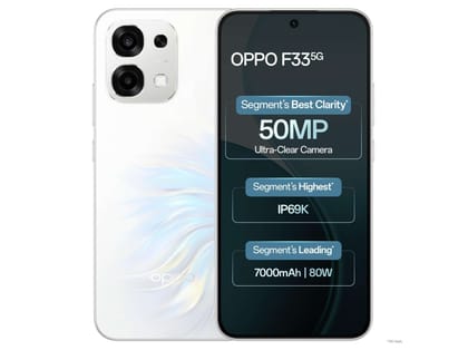 Oppo F33 5G Smartphone, 8GB RAM, 256GB Storage - Pearl White
