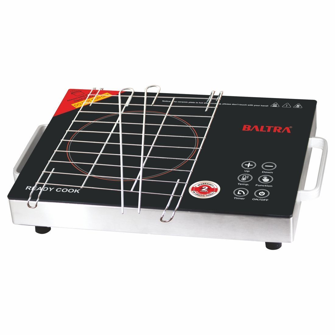Baltra 2200 W READY COOK Radiant Cooktop Touch Panel (Silver, BIC-144) with Free Detachable Grill, Digital Controls, 2 Year Warranty